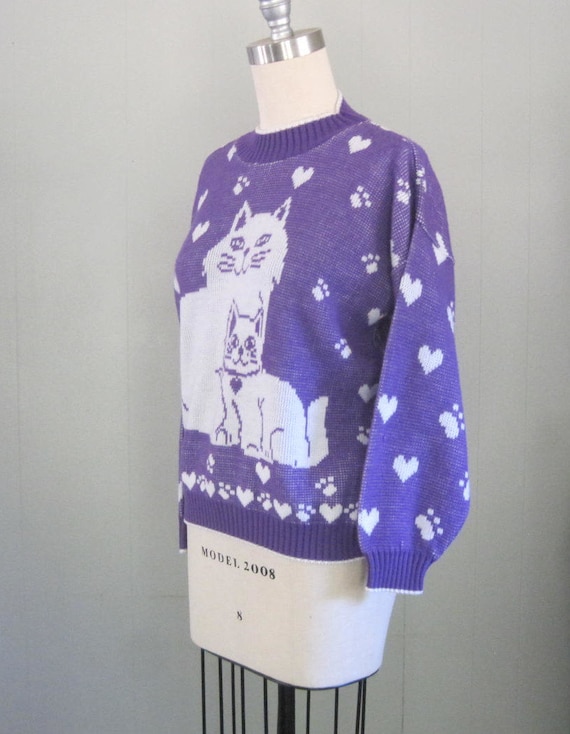 1980s Vintage Crazy Cat Lady Sweater / '80s '90s … - image 5