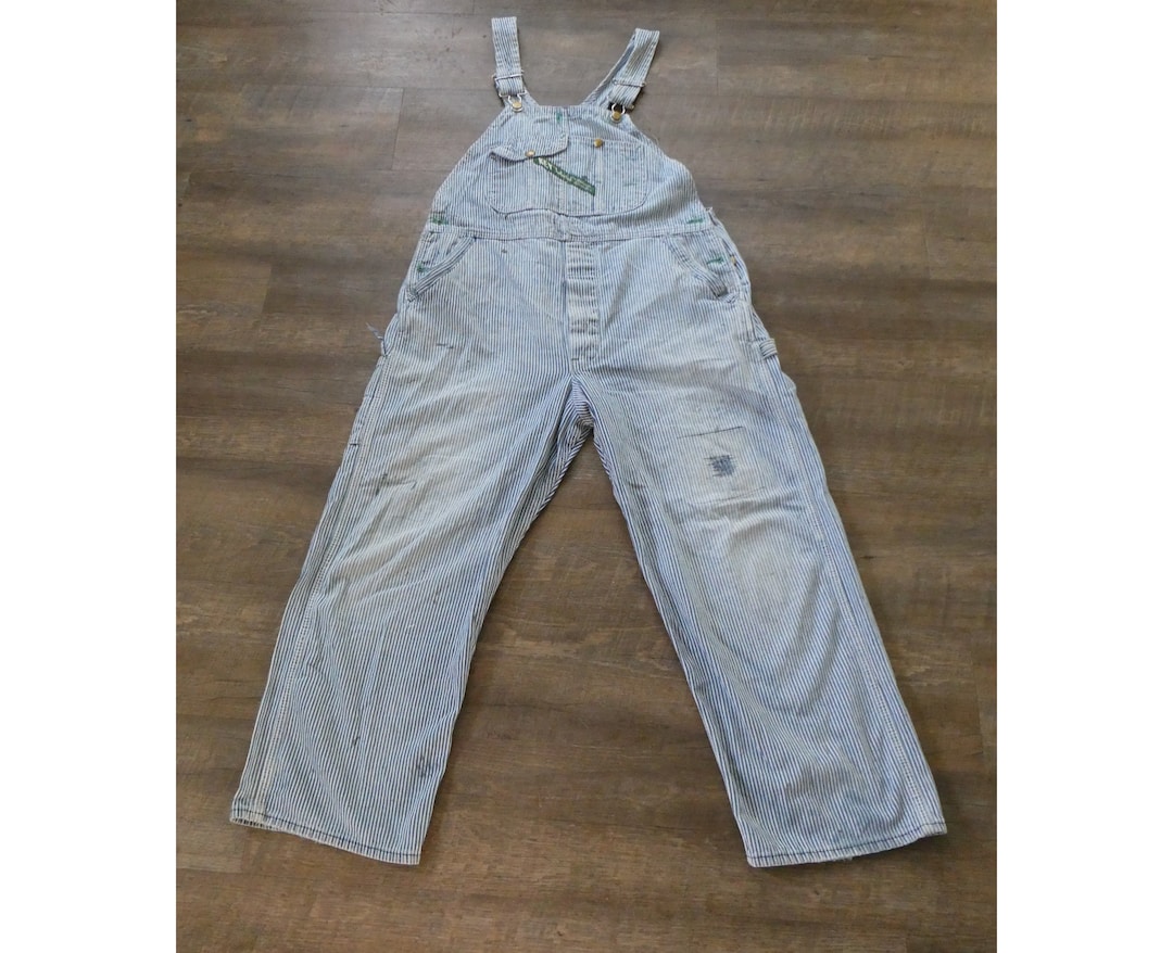 〜70s KEY Vintage Hickory Stripe Overalls Striped Bib Overalls for Men - KEY Apparel