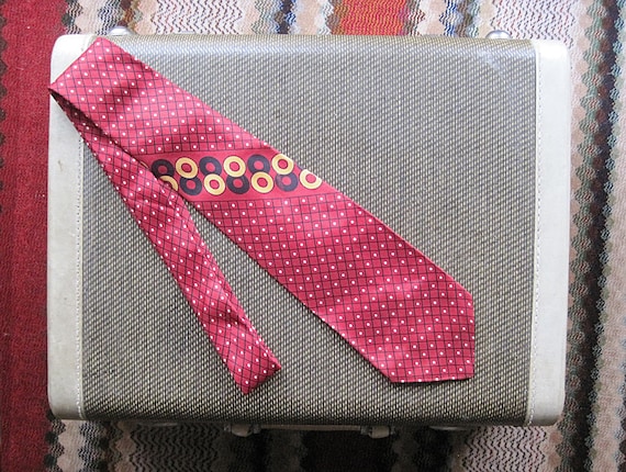 Vintage 50s Red Black Yellow Polka Dot and Circle… - image 1