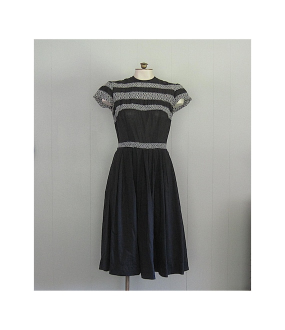 Vicky Vaughn Black and White Eyelet Cotton Dress … - image 1