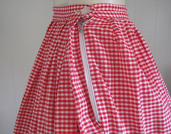 1960s Red & White Gingham Full Skirt / Vintage '5… - image 5