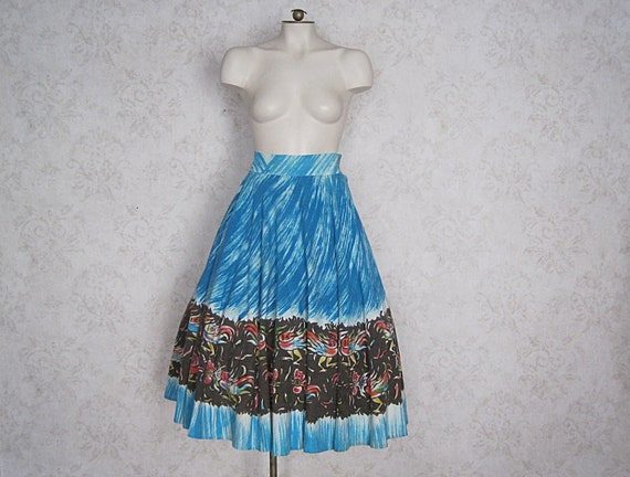 Vintage Mexican Circle Skirt / 1950s Hand Painted… - image 6