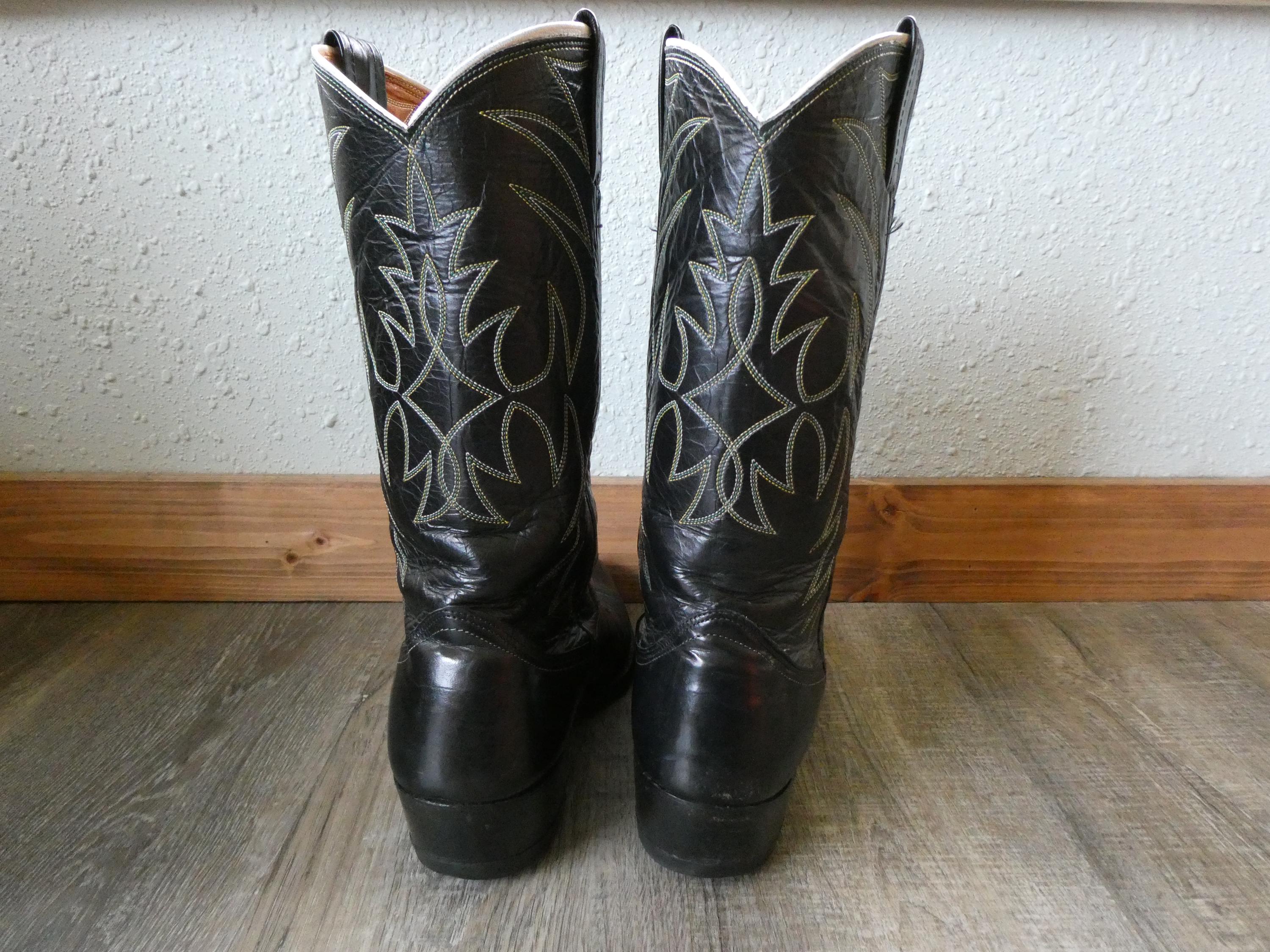 Vintage Nocona Cowboy Boots: Black Leather Western Stitch  display picture 1
