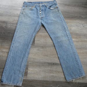 Vintage Levi's 501 Button Fly Jeans 34 x 30 Distressed Denim Faded Worn Frayed Holes