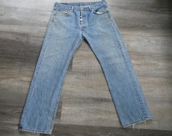 Vintage Levi's 501 Button Fly Jeans 34 x 30 Distressed Denim Faded Worn Frayed Holes