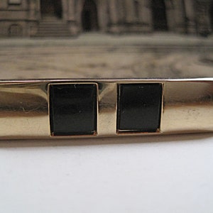Vintage Swank Tie Clip / 1960s Vintage Tie Bar Gold Tone and Black for Skinny Ties