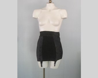 1950s Vintage Black Girdle Vassar Panelette Open Bottom Body Shaper With Garters