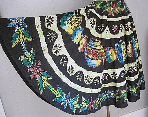 1950s Vintage Circle Skirt / Hand Painted Sequine… - image 3