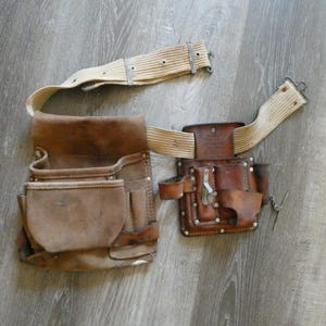 Vintage Leather Tool Belt / Multi-pocket Suede Nail Bag and  display picture 3