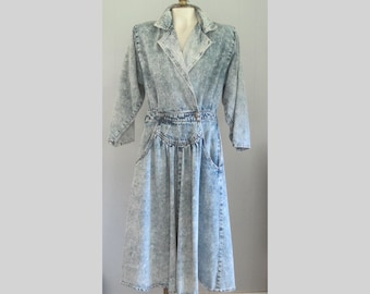 90s Acid Washed Denim Dress; Midi Dress; Jean Dress; Vintage Denim Dress -  Etsy