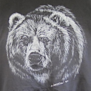 1980s Vintage Satin Bomber Jacket: Grizzly Bear Graphic Print