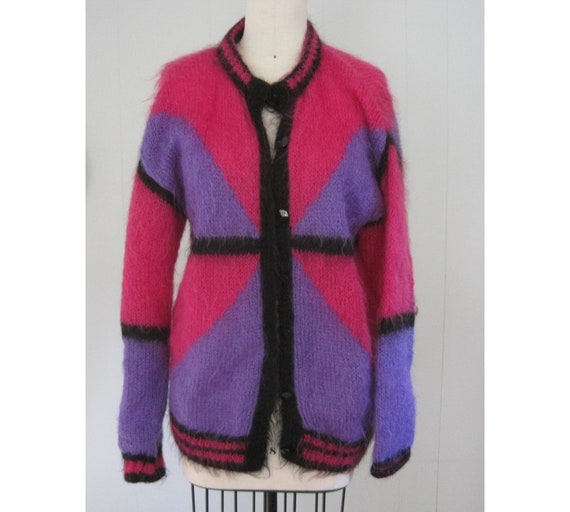 1980s Vintage Oversize Mohair Cardigan Sweater / … - image 1