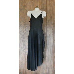 Vintage Black Floor Length Negligee Undercover Wear 1980s &#39;70s Semi-sheer Nylon Nightgown