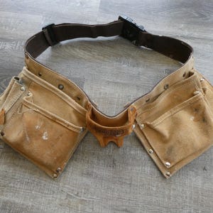 Vintage Professional's Choice Leather Tool Belt Multi-Pocket Suede Nail Bag Tool Pouch Carpenter Apron Hammer Holster Knife Sheath