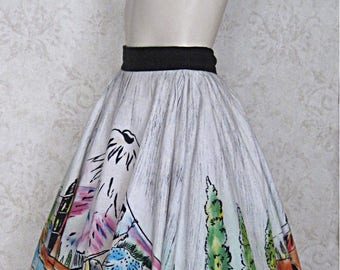 Vintage 1950s Hand-painted Mexican Circle Skirt