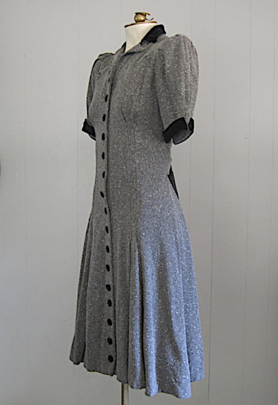 Vintage 1930s Wool Dress / 30s 40s Puff Sleeve Ha… - image 4