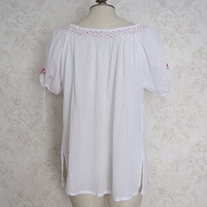 Vintage Hungarian Peasant Blouse / Embroidered White and Red Cotton Romanian Tunic Top image 4