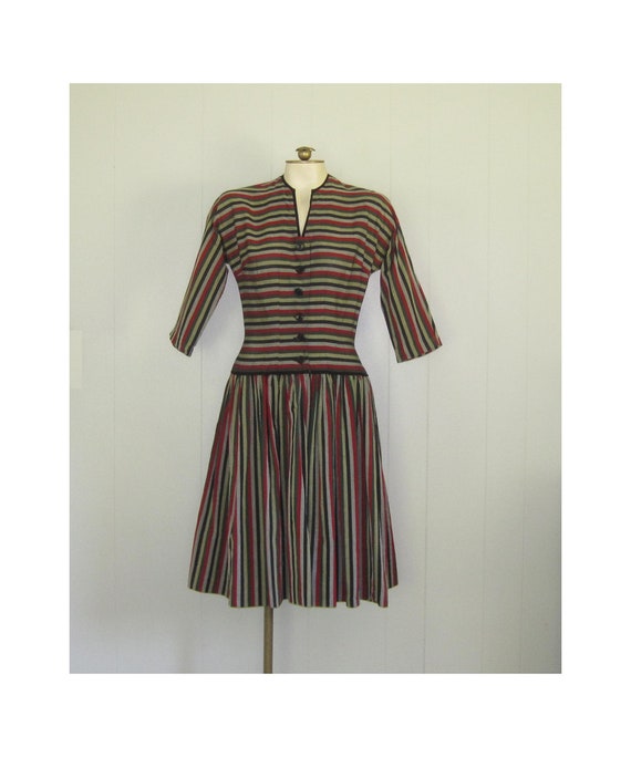 Vintage 50s Striped Pat Hartly Dress / Fitted Bod… - image 2