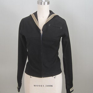 Vintage Navy Sailor Uniform Top / 1940s WWII Era U.S. Navy Military Zip Front Wool Shirt Jacket XS Wool Gabardine Lightweight Top