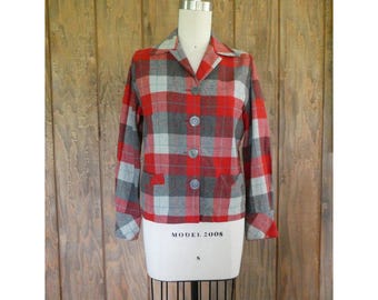 Vintage 1940s Wool 49er Jacket: Red Gray Plaid Blazer