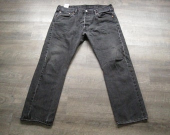 Vintage Levi's 501 Jeans: Black Distressed Denim, Button Fly (38x30)
