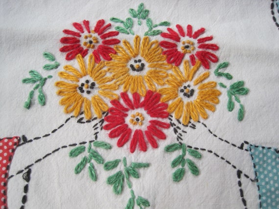 Vintage Hand Embroidered Laundry Bag Sunbonnet La… - image 6