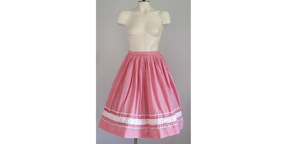 1960s Red & White Gingham Full Skirt / Vintage '5… - image 1