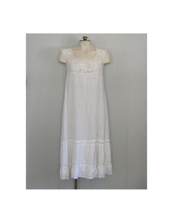 Antique White Cotton & Crochet Lace Edwardian Slip