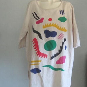 Gudrun Sjoden Tunic Dress / Y2K Cotton Linen Abstract Print Tunic Top Dress One Size Loose Flowy Summer Beach Cover image 3