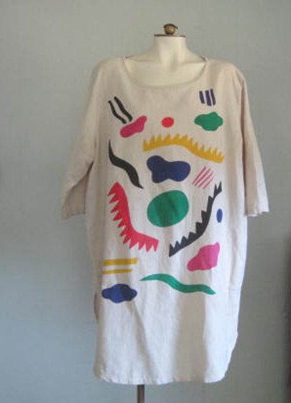 Gudrun Sjoden Tunic Dress / Y2K Cotton Linen Abst… - image 3