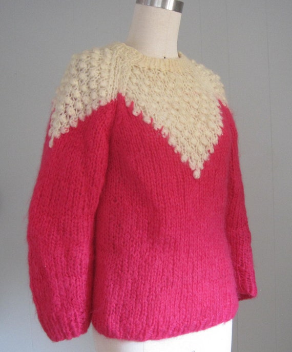 1960s Vintage Mohair Wool Sweater / Fuchsia Pink … - image 3