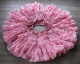 Vintage Full Pink Crinoline / Double Layer Tulle Square Dance Petticoat Slip / Doris' Silk-E Magic 40 Yard 22" Two Layer Silky TuTu Large