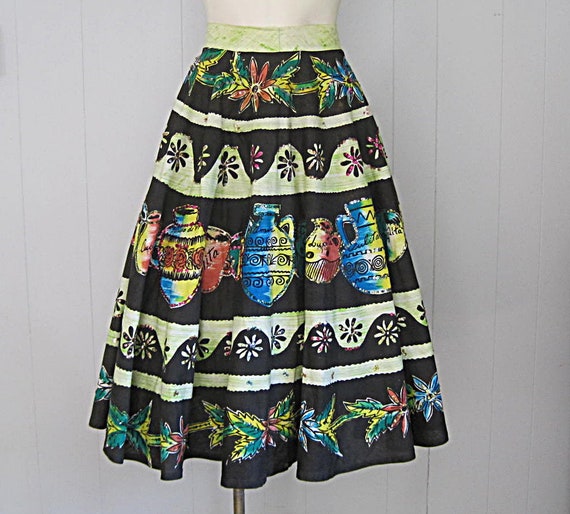 1950s Vintage Circle Skirt / Hand Painted Sequine… - image 2