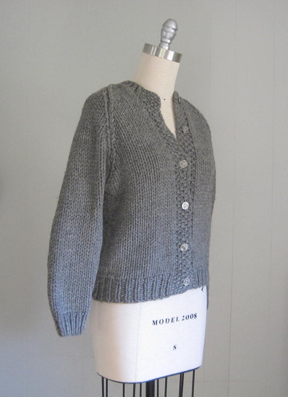 Vintage Hand Knit Wool Cardigan Sweater / Chunky … - image 3