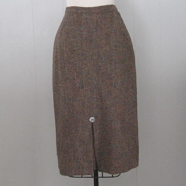 Vintage Tweed Wool Pencil Skirt / 1950s Bette Norbet Autumn Colors Straight Skirt Side Zip With Front Kick Pleat