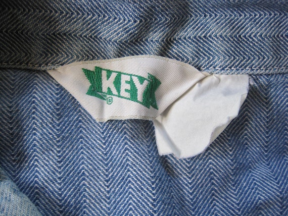 Vintage Key Coverall / 60s 70s Distressed Denim Herringbone