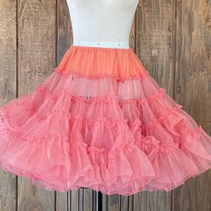 Vintage Coral Pink Crinoline Petticoat: Tulle Square Dance Slip, S/M