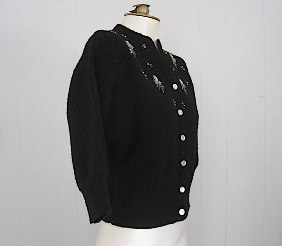 40s Vintage Beaded Cardigan Sweater / Jernat Blac… - image 4