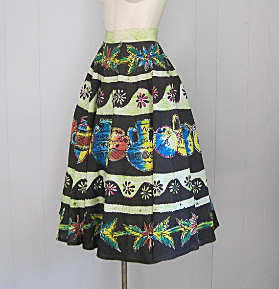 1950s Vintage Circle Skirt / Hand Painted Sequine… - image 4