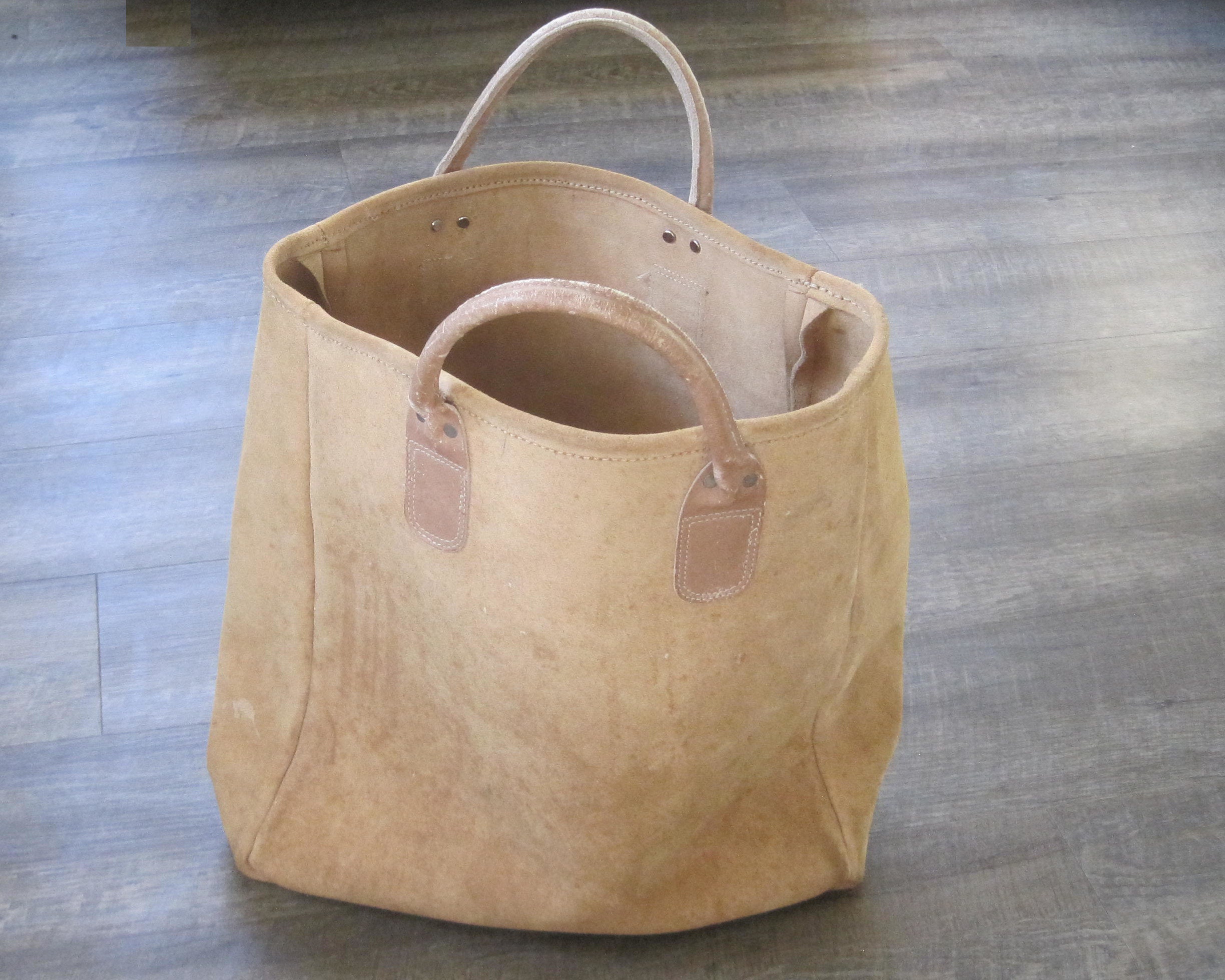 Vintage Brookstone Suede Leather Tote Bag / Large Distressed