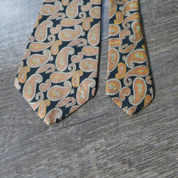 1960s Vintage Silk Necktie / Black Orange Paisley… - image 5