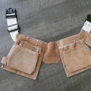Kid Size Suede Leather Tool Belt Multi-Pocket Nail Bag Tool Pouch Carpenter Apron Hammer Holster Knife Sheath