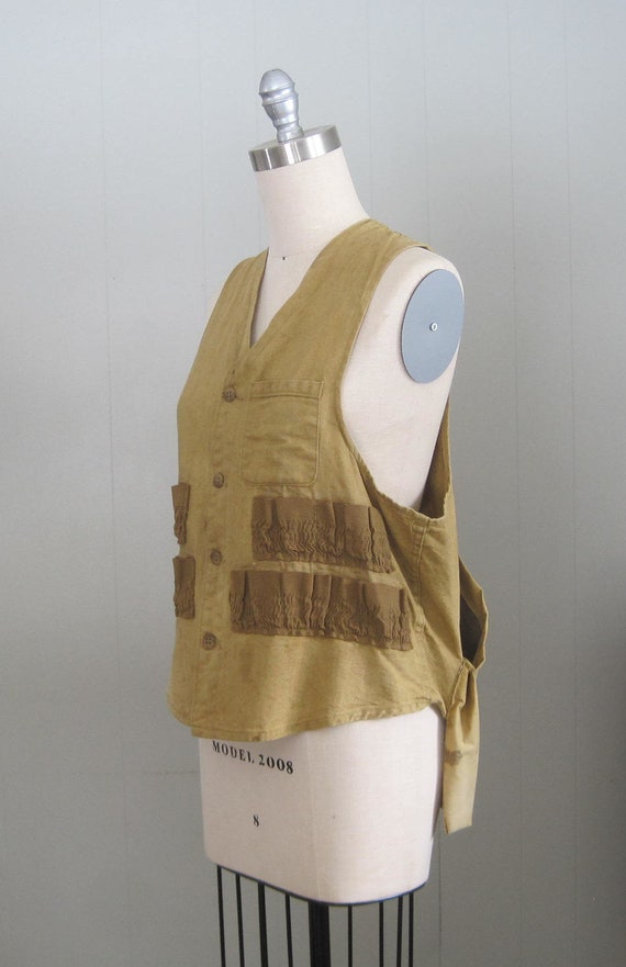 1950s Vintage Khaki Duck Canvas Hunting Vest / 50… - image 2