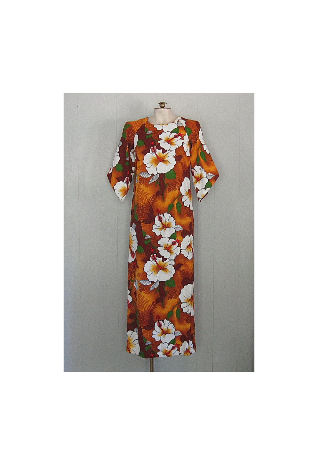 Vintage 60s Floral Bark Cloth Kaftan Dress: Hawaiian Cotton Maxi - Etsy