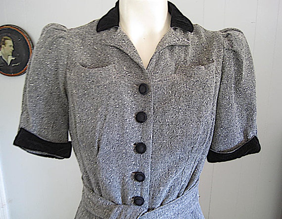 Vintage 1930s Wool Dress / 30s 40s Puff Sleeve Ha… - image 2