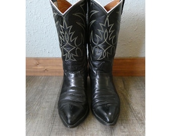 Classic Stitch Paneled Vintage Black Leather Cowboy Boots - Etsy display picture 1
