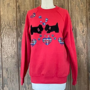 Vintage Scottie Dog Sweatshirt: Tartan Plaid Applique, 1980s Novelty Shirt