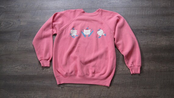 Vintage Pink and White Elephant Skiing Sweatshirt… - image 8
