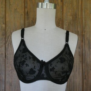 Vintage Vassarette Bra Black Lace 1950s 1960s Pin Up Lingerie 34 C Underwire Brassiere