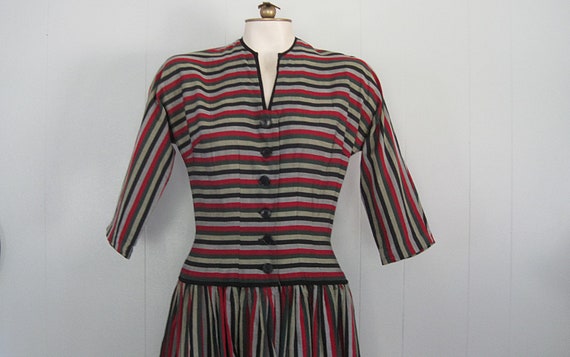 Vintage 50s Striped Pat Hartly Dress / Fitted Bod… - image 3